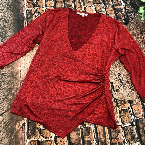 Jennifer Lopez Tops - Jennifer Lopez, red metallic wrap, holiday top, XL